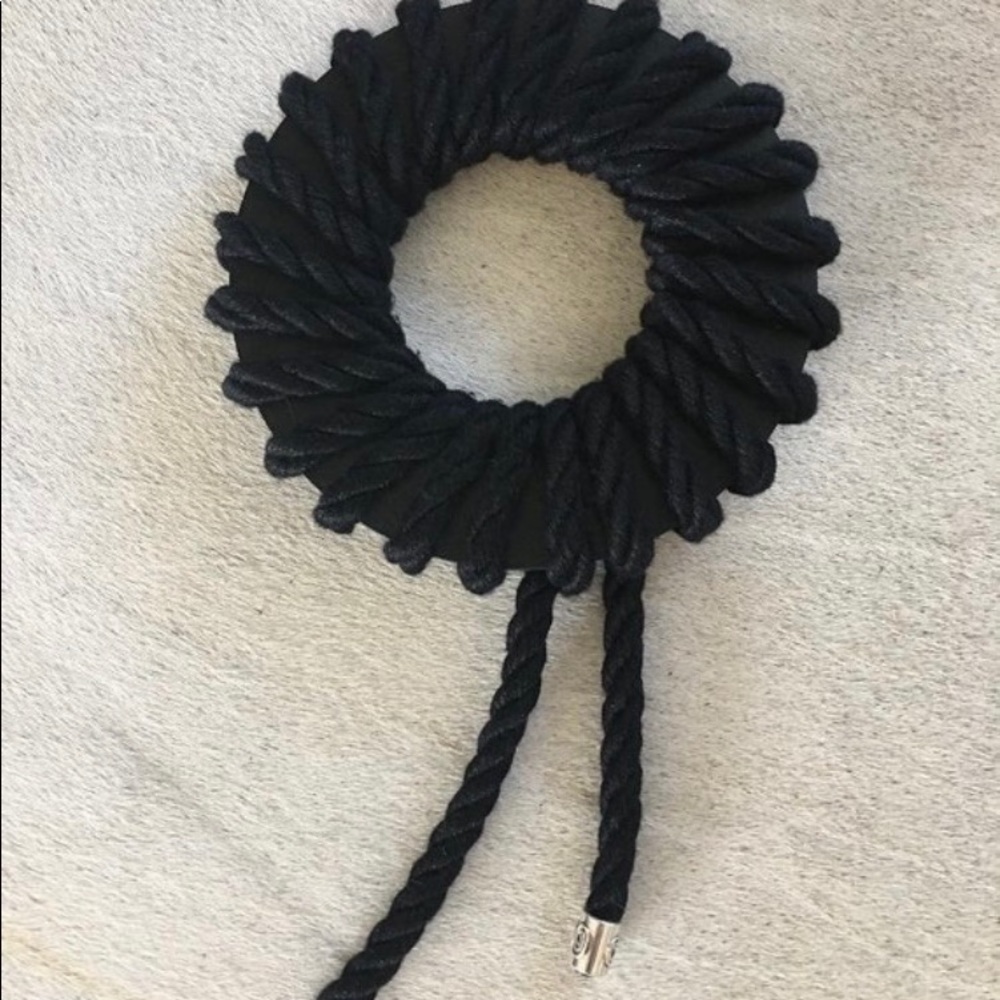 Black rope bracelet XL with black 6 in diameter wood ring.